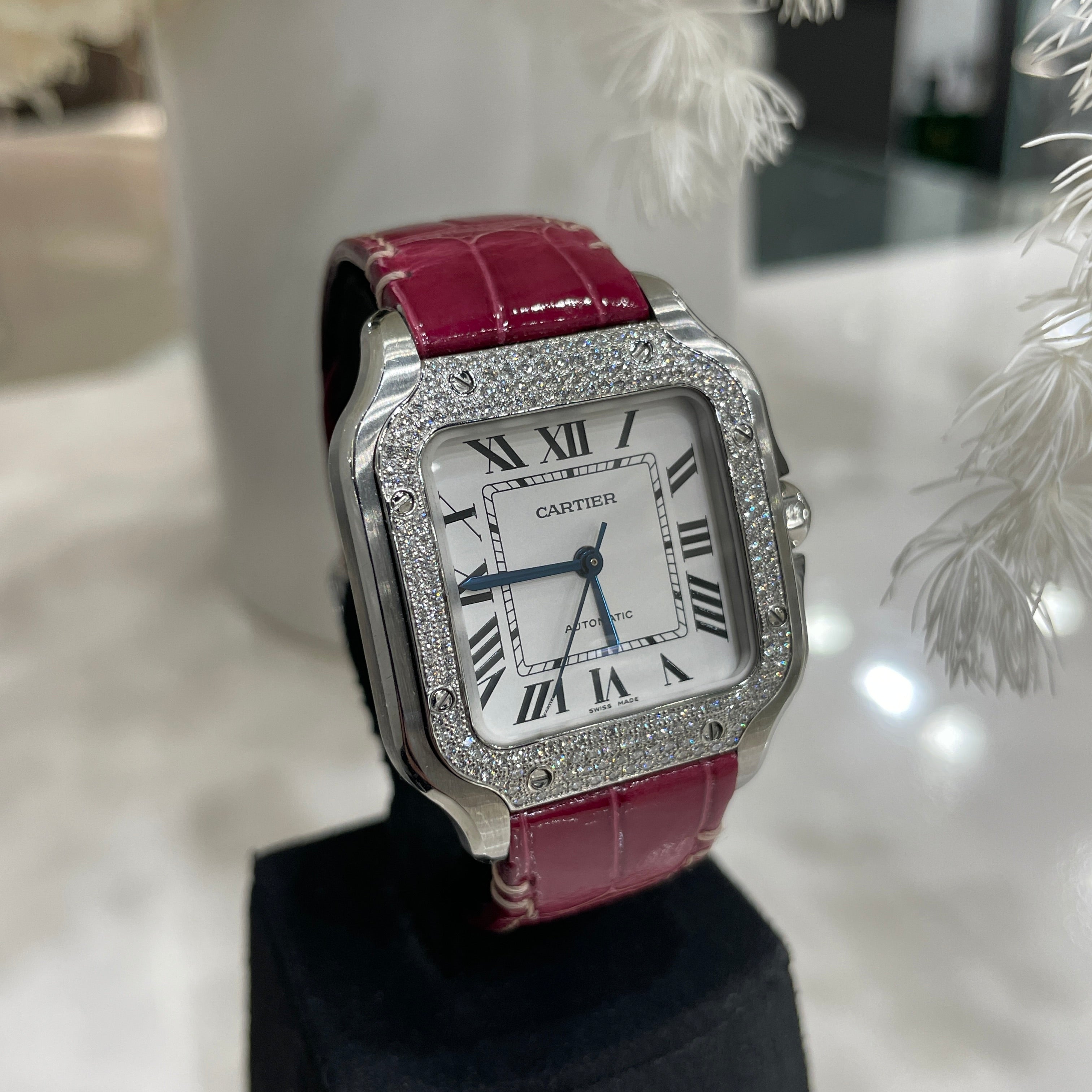 Cartier santos 100 diamond for sale Clearance